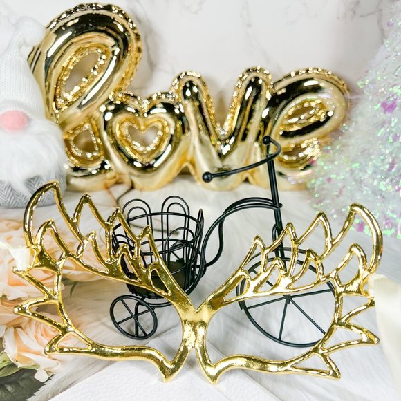 Gold Masquerade Mask, Venetian Mardi Gras Mask, AB Crystal Prom Party Eye Mask - Picture 7 of 7